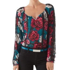🎀 WHBM Sheer Teal Floral Top